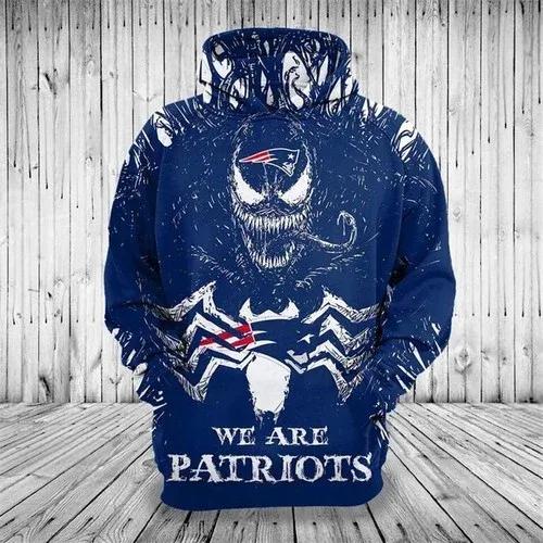 New England Patriots Venom Skull We Are Patriots NFL 3D All Over Print Hoodie