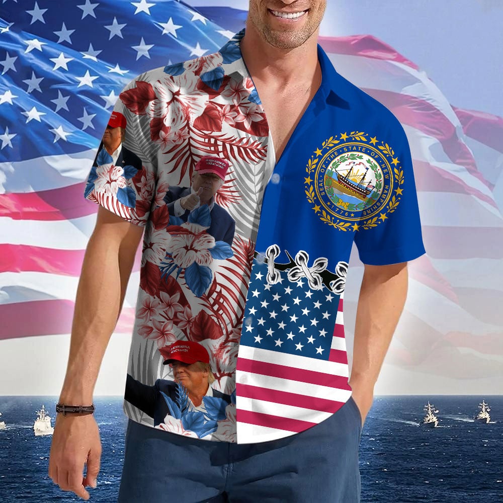 New Hampshire For Trump 2024 Hawaiian Shirt Trump For President Summer Button Ups MAGA Merch