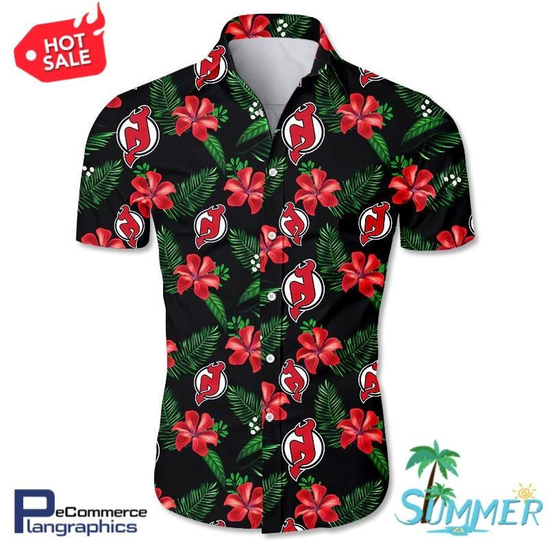 New Jersey Devils Aloha Shirt Hawaiian Shirt Tropical Aloha Button Up