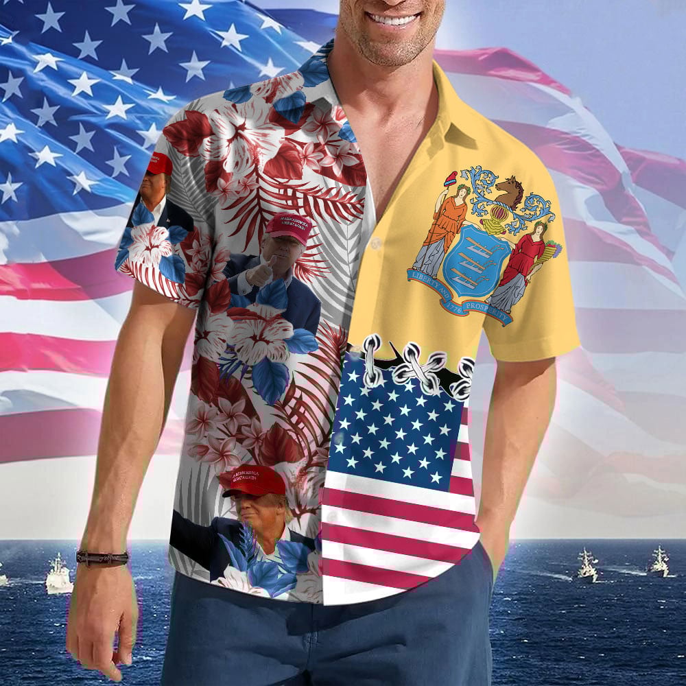 New Jersey For Trump 2024 Hawaiian Shirt Trump For President Summer Button Ups MAGA Merch