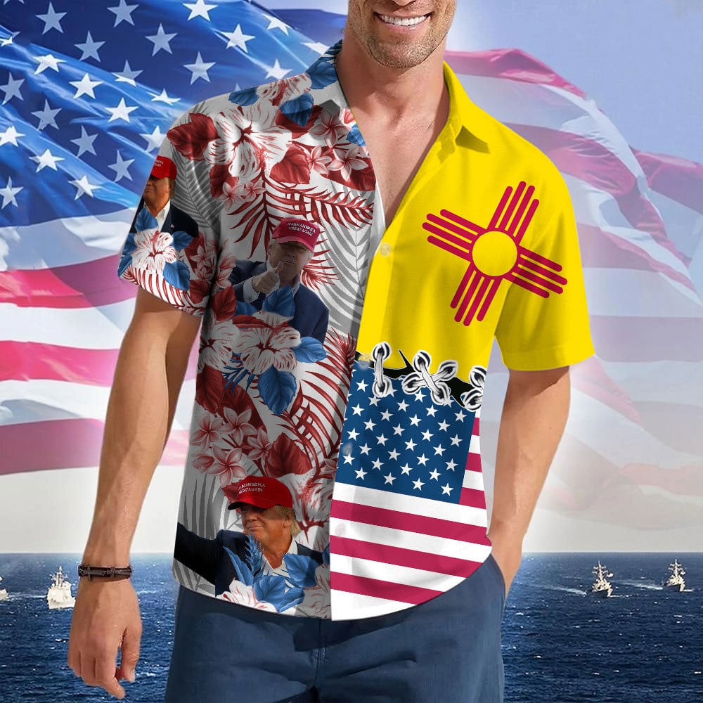 New Mexico For Trump 2024 Hawaiian Shirt Vote Trump For President Summer Button Ups MAGA Merch