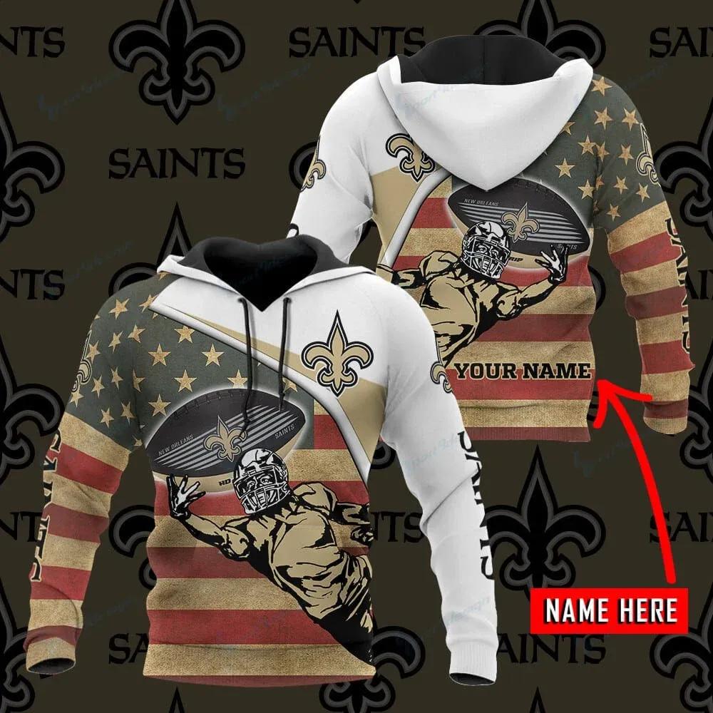 New Orleans Saints American Flag Personalized NFL 3D All Over Print Hoodie