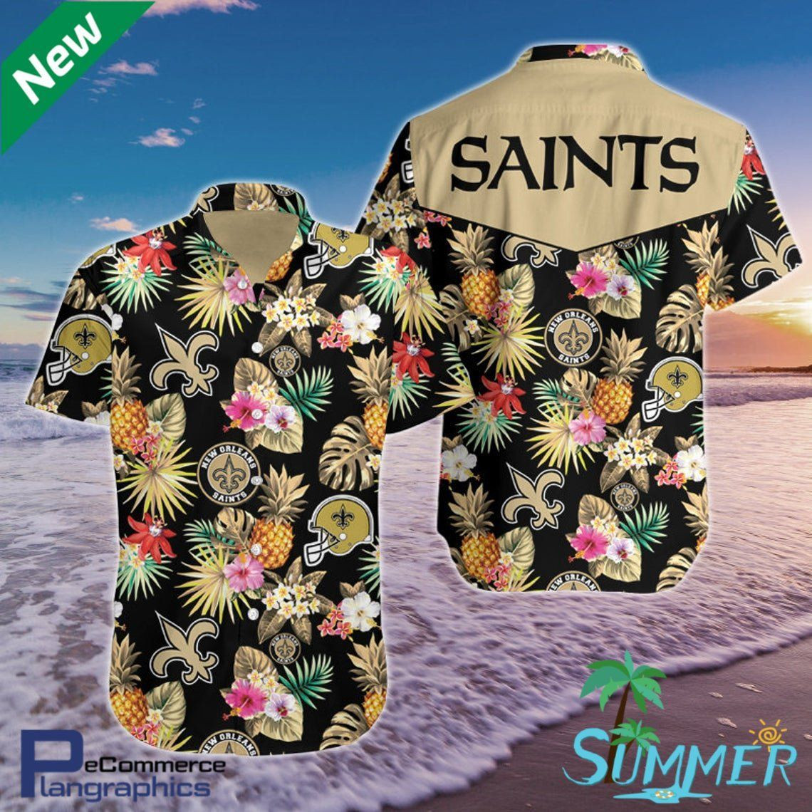 New Orleans Saints Aop Hawaiian Shirt Tropical Aloha Button Up