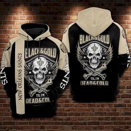 New Orleans Saints Black And Gold Till I'm Dead And Cold NFL 3D All Over Print Hoodie