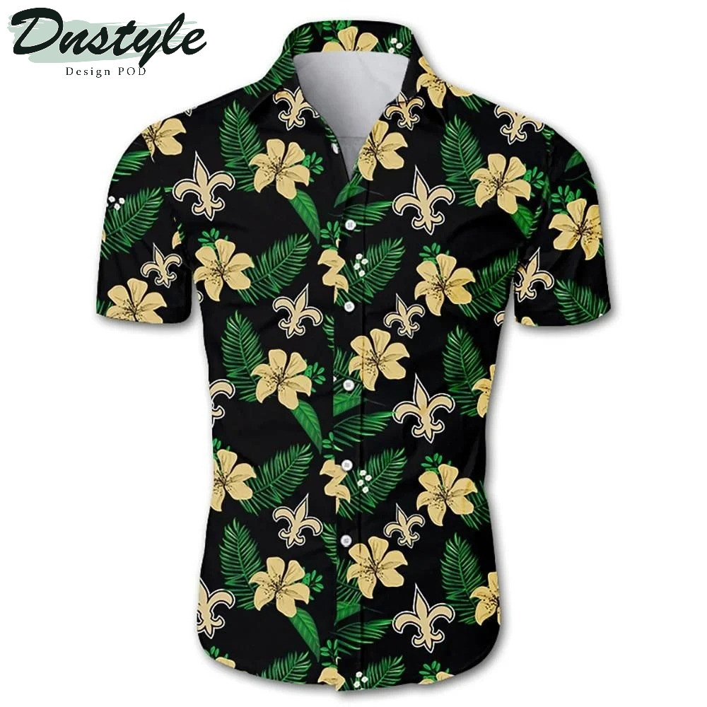 New Orleans Saints Floral Hawaiian Shirt Tropical Aloha Button Up
