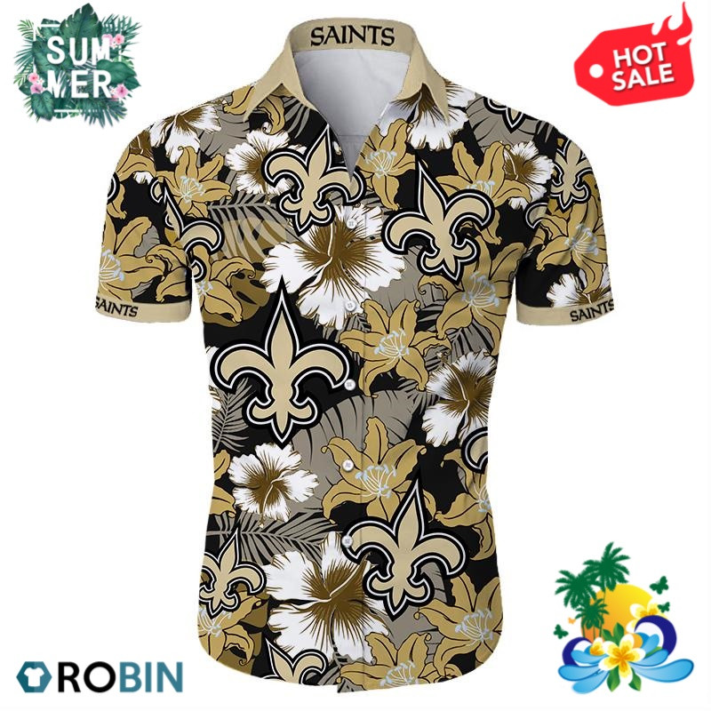 New Orleans Saints Flower Hawaiian Shirt Tropical Aloha Button Up