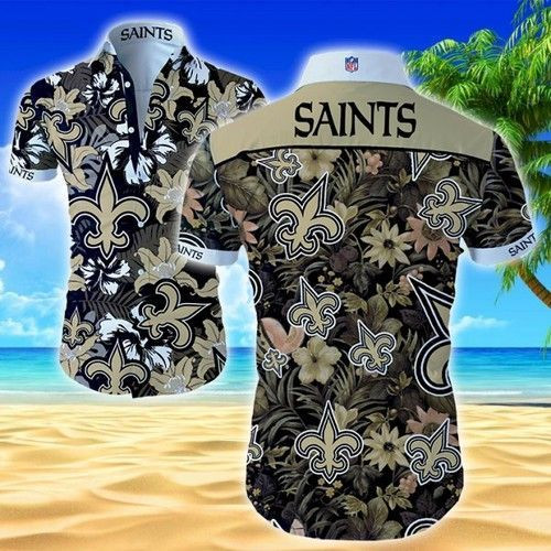 New Orleans Saints Hawaiian Shirt Tropical Aloha Button Up