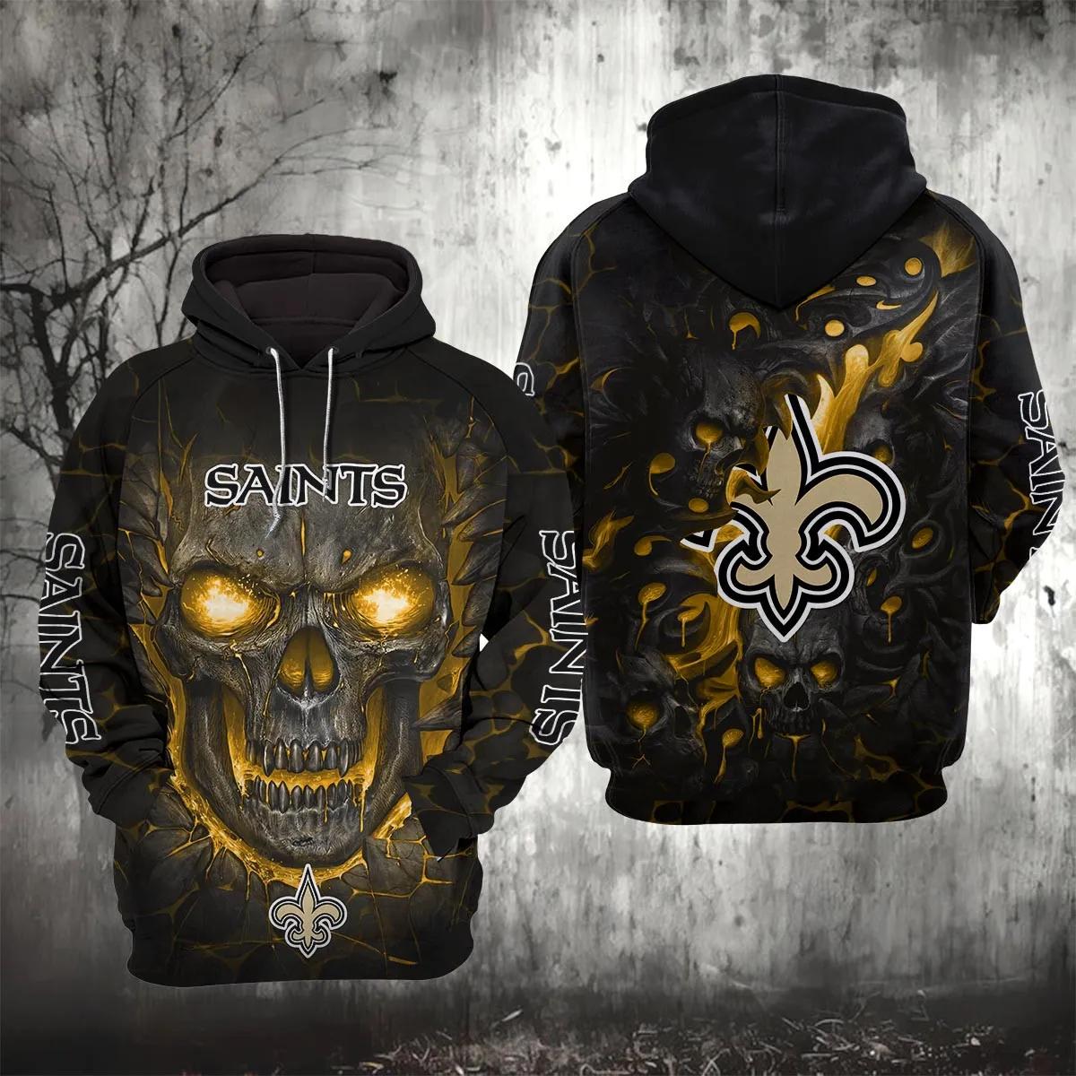 New Orleans Saints Lava Skull NFL 3D All Over Print Hoodie