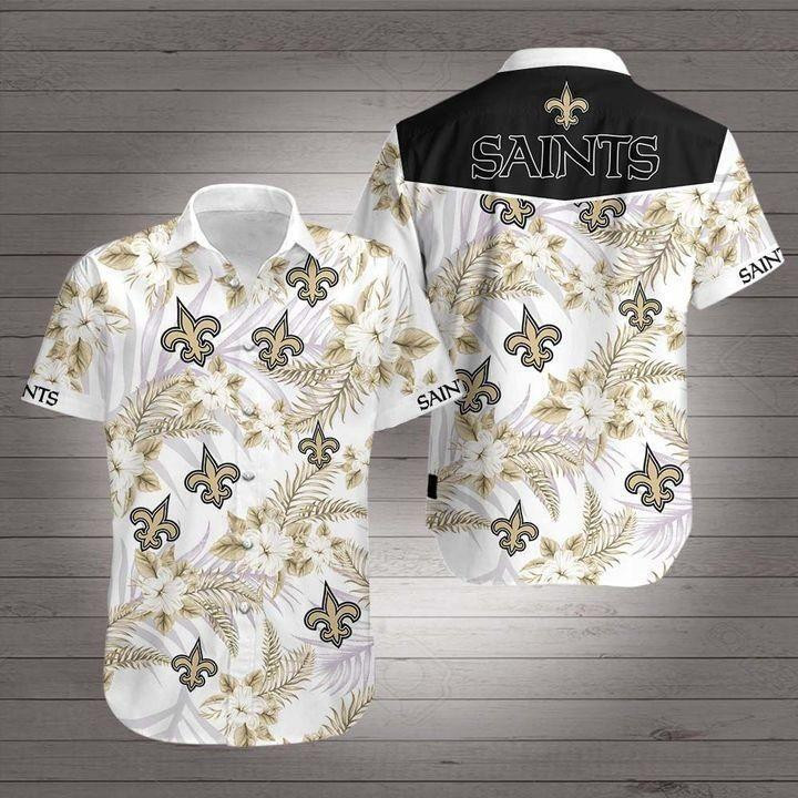 New Orleans Saints Logo  Hawaiian Shirt Tropical Aloha Button Up