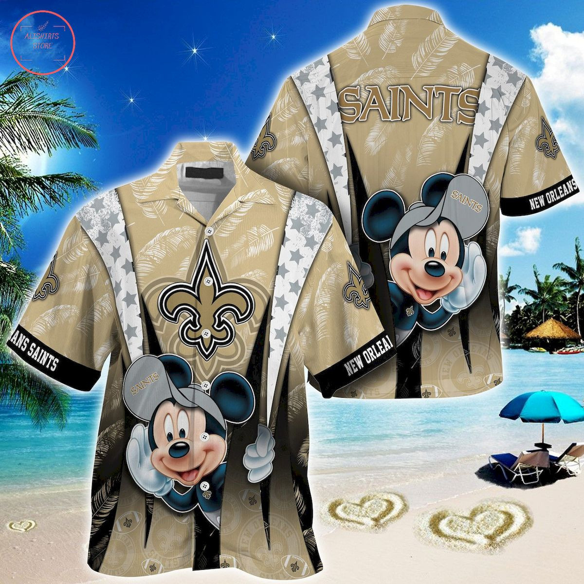 New Orleans Saints Mickey Mouse Ball Hawaiian Shirt Tropical Aloha Button Up