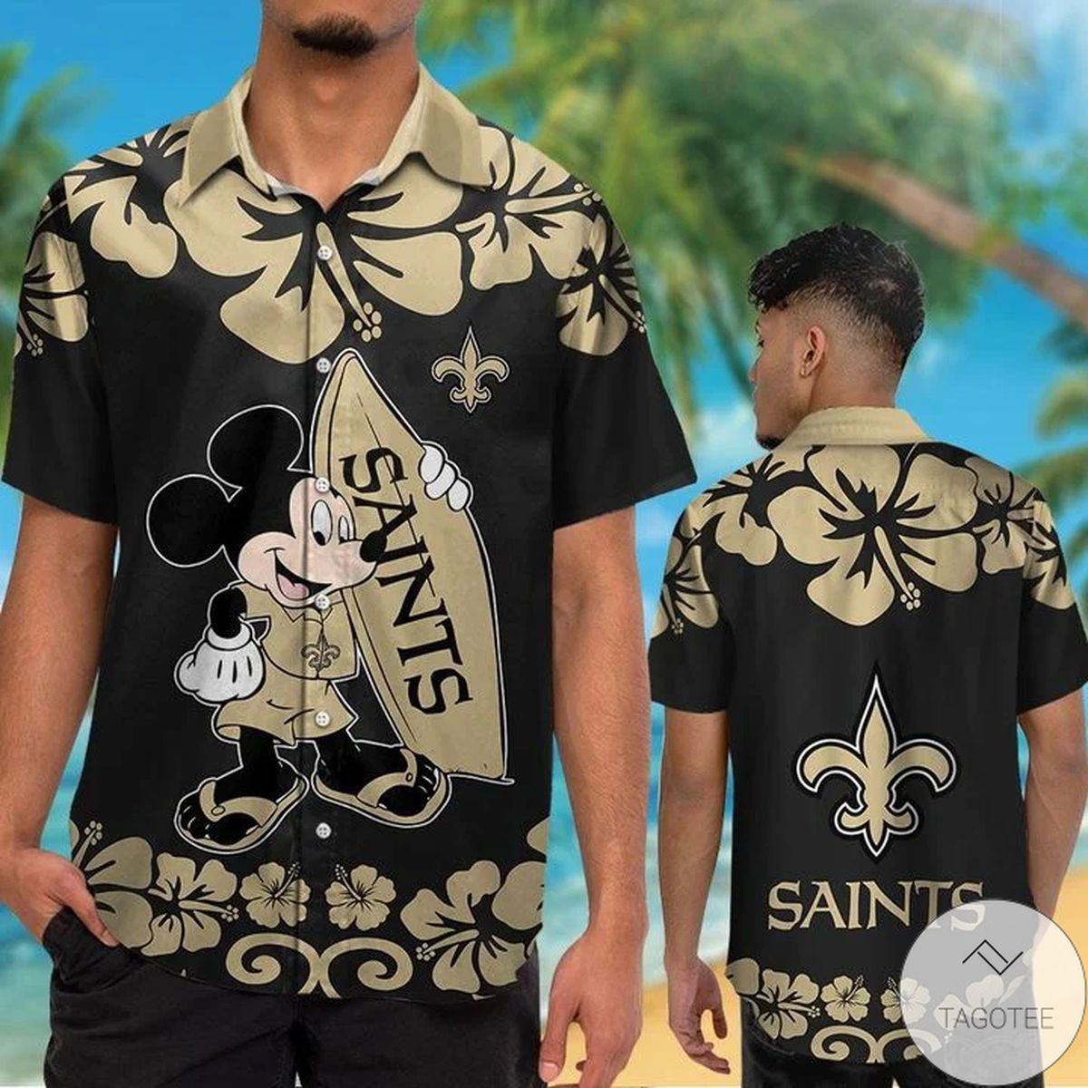 New Orleans Saints Mickey Mouse Hawaiian Shirt Tropical Aloha Button Up