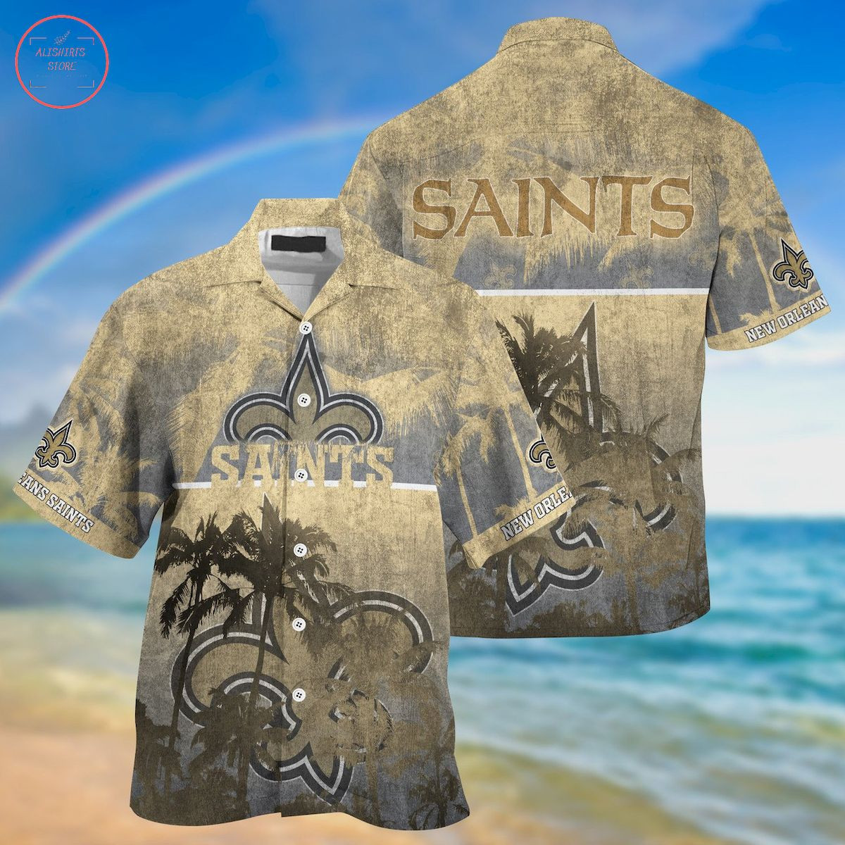 New Orleans Saints Palm Hawaiian Shirt Tropical Aloha Button Up
