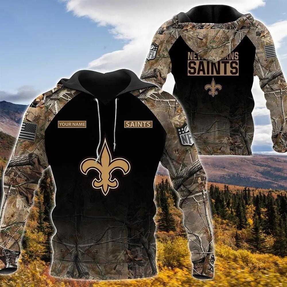 New Orleans Saints Personalized Hunting Camo NFL 3D All Over Print Hoodie