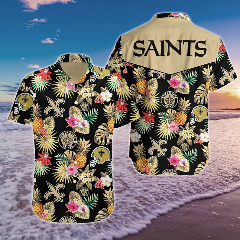 New Orleans Saints Pinneapple Hawaiian Shirt Tropical Aloha Button Up