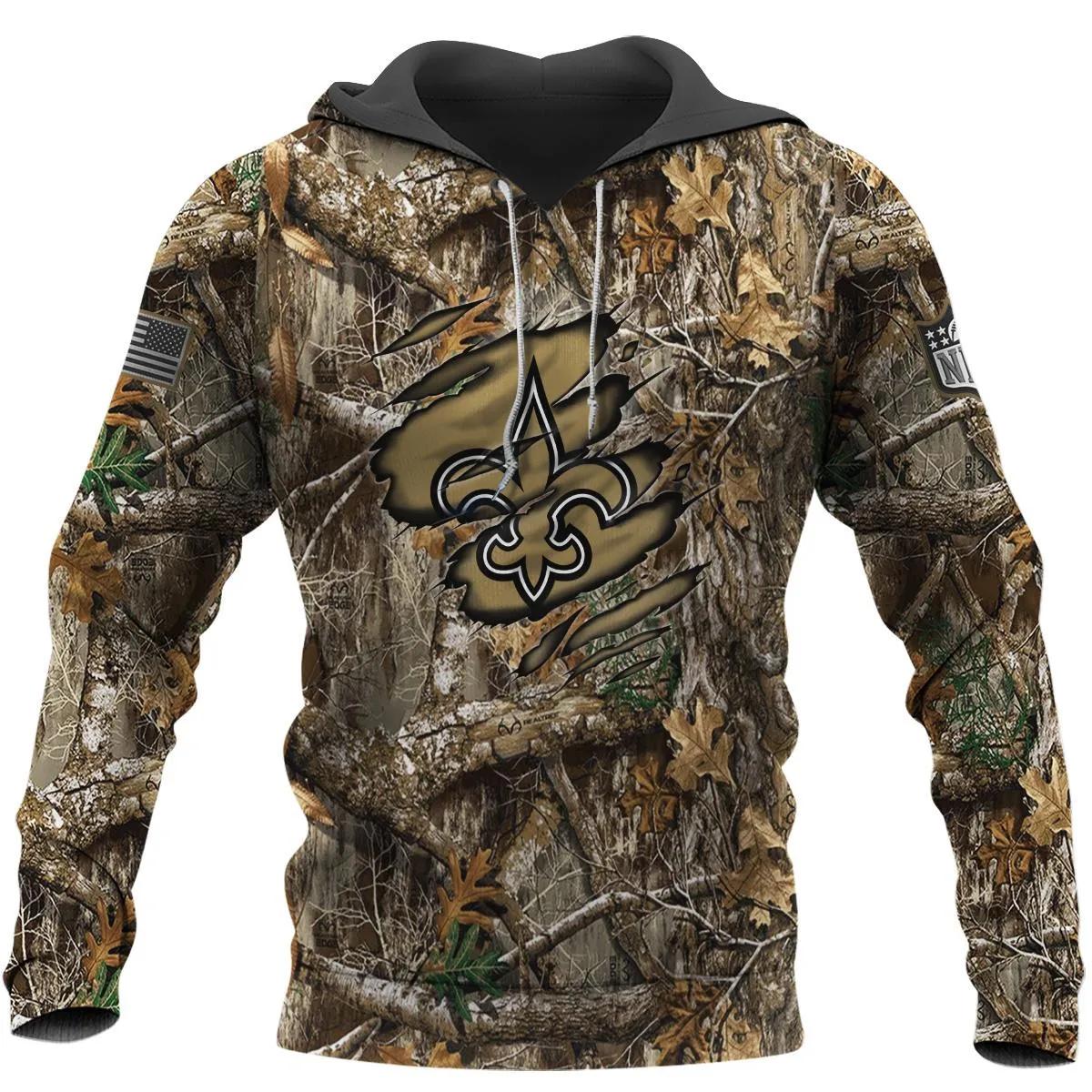 New Orleans Saints Realtree Hunting Camo NFL 3D All Over Print Hoodie