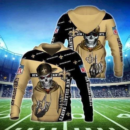 New Orleans Saints Skeleton Hip Hop NFL 3D All Over Print Hoodie