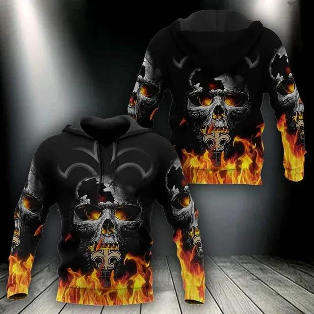 New Orleans Saints Skull Fire NFL 3D All Over Print Hoodie