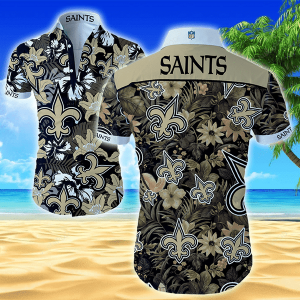 New Orleans Saints Tropical Flower Pattern Hawaiian Shirt Tropical Aloha Button Up