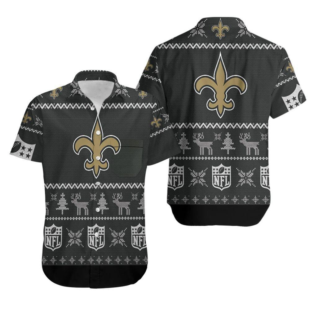 New Orleans Saints Ugly Christmas Hawaiian Shirt Tropical Aloha Button Up
