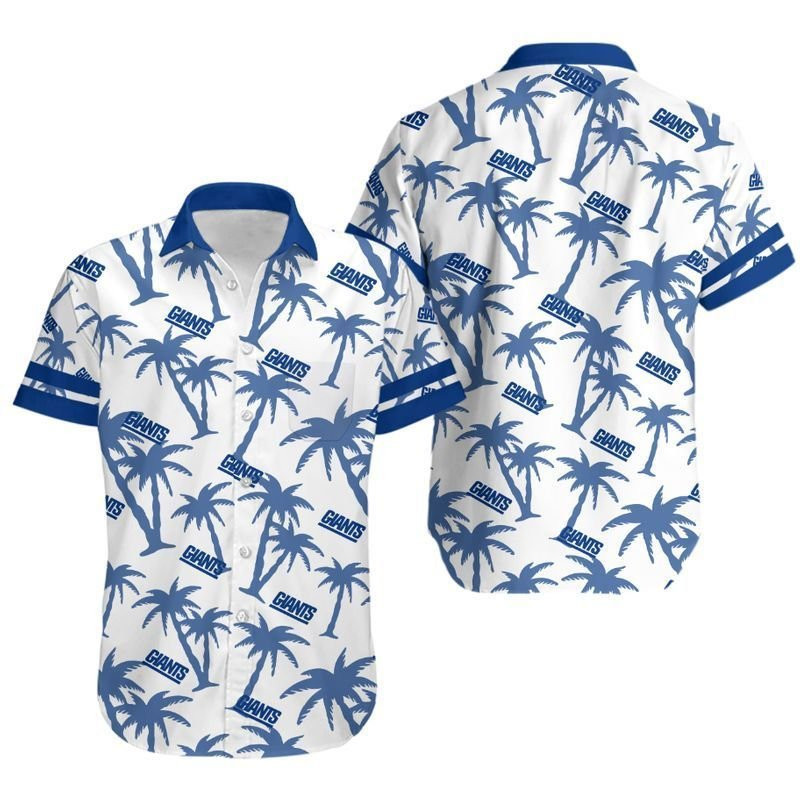 New York Giants Coconut Tree Hawaiian Shirt Tropical Aloha Button Up
