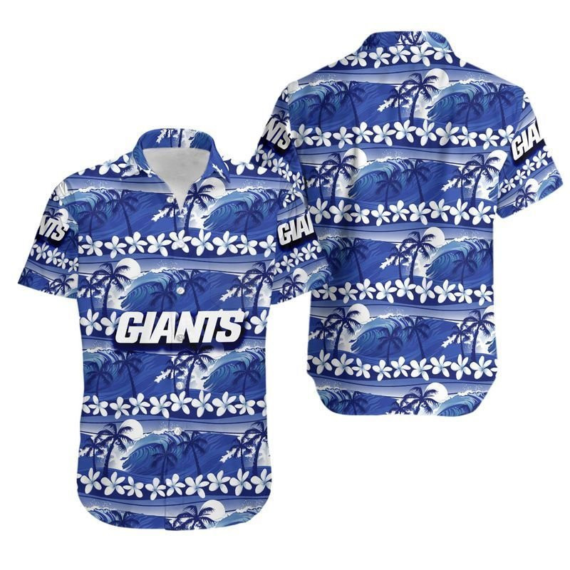 New York Giants Coconut Trees1 Hawaiian Shirt Tropical Aloha Button Up