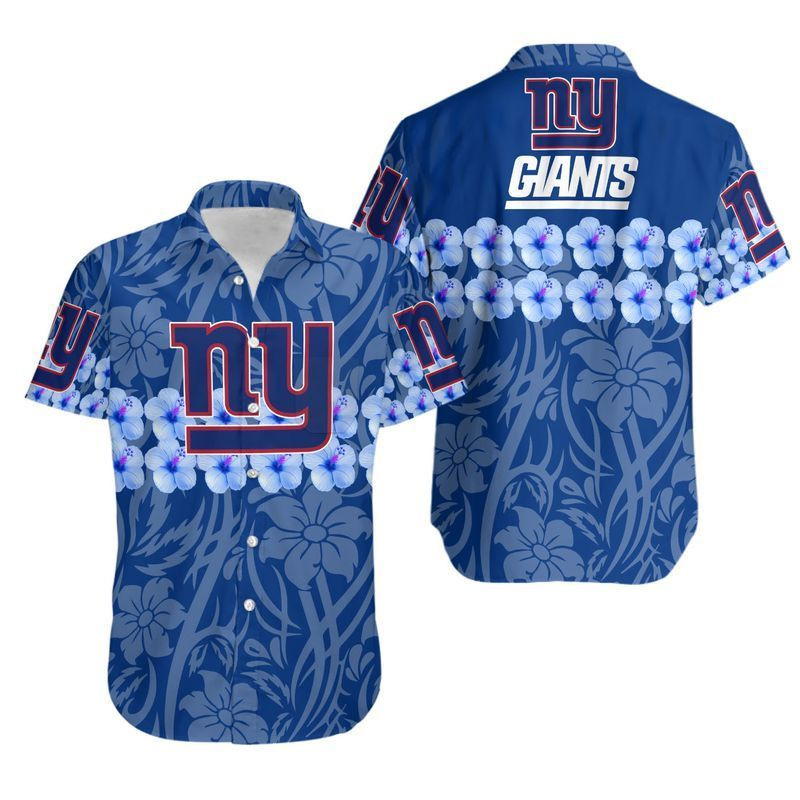 New York Giants Flower And Logo Hawaiian Shirt Tropical Aloha Button Up