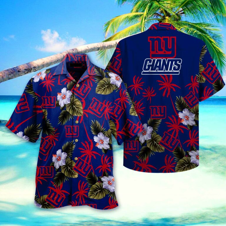 New York Giants Flower Floral Hawaiian Shirt Tropical Aloha Button Up