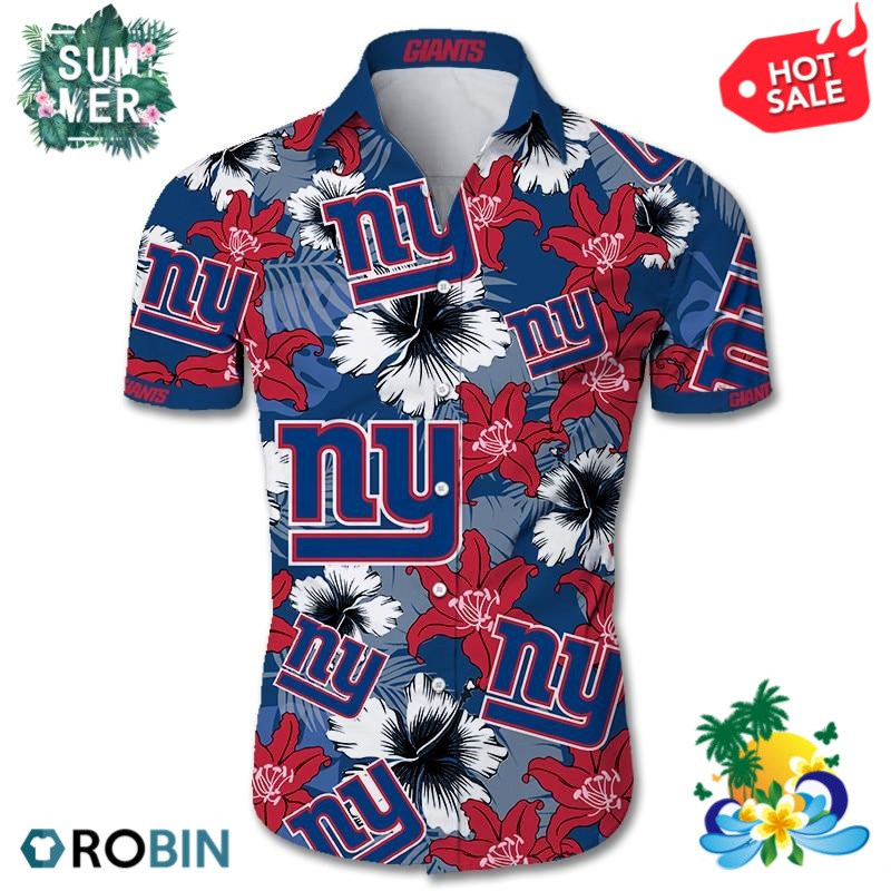 New York Giants Flower Hawaiian Shirt Tropical Aloha Button Up