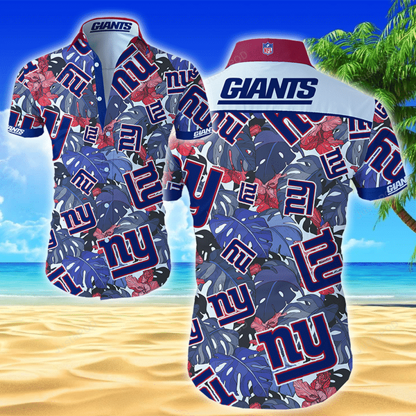 New York Giants Flower Pattern Hawaiian Shirt Tropical Aloha Button Up