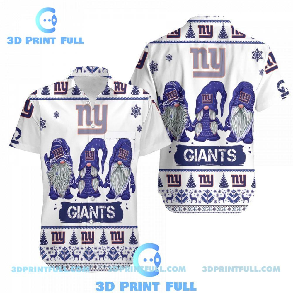 New York Giants Gnomes Christmas Hawaiian Shirt Tropical Aloha Button Up