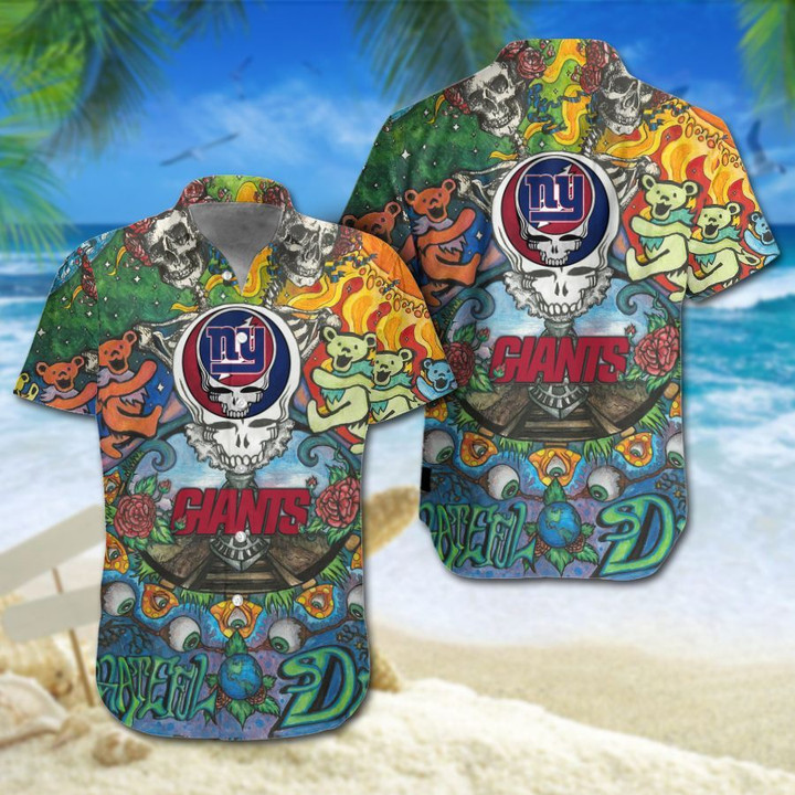New York Giants Grateful Dead Hawaiian Shirt Tropical Aloha Button Up