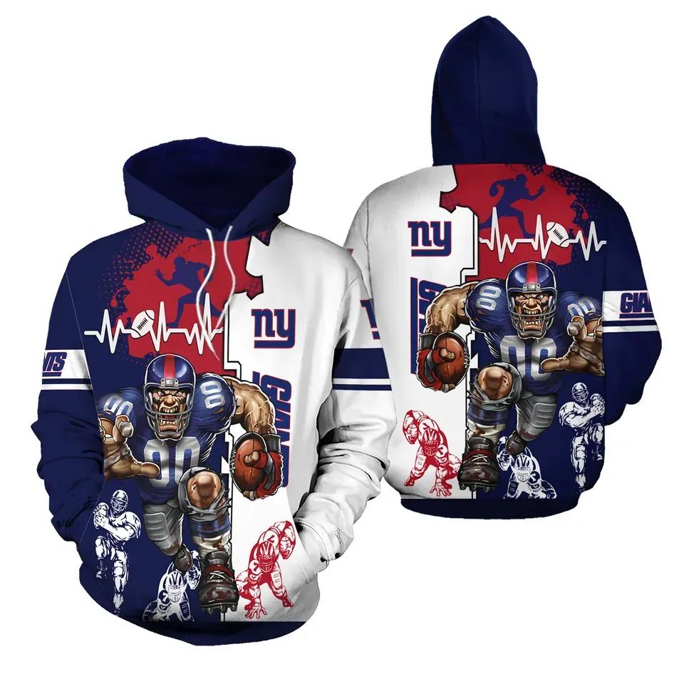 New York Giants Heart Rate NFL 3D All Over Print Hoodie