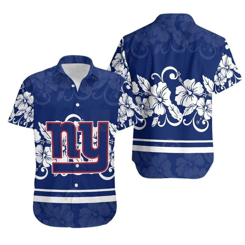 New York Giants Hibiscus Flowers Hawaiian Shirt Tropical Aloha Button Up