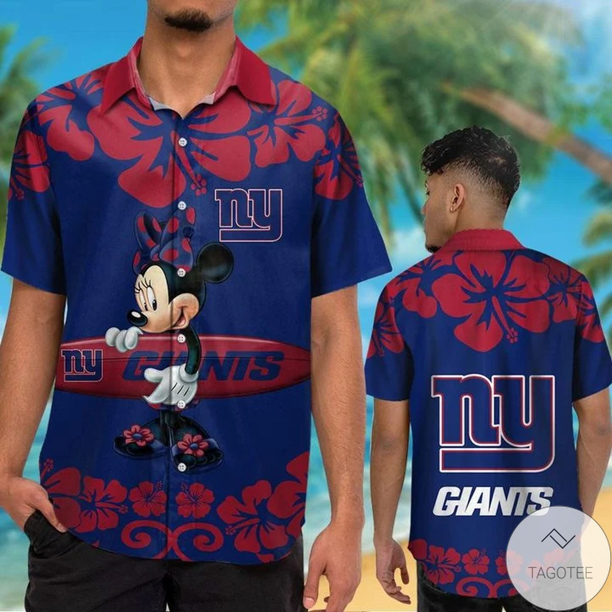 New York Giants Minnie Mouse Hawaiian Shirt Tropical Aloha Button Up
