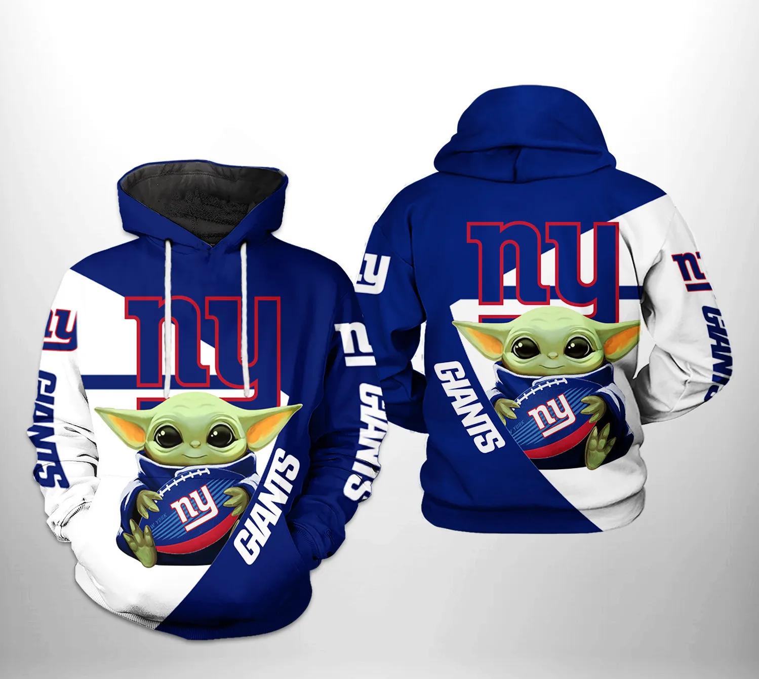 New York Giants NFL Baby Yoda NFL 3D All Over Print Hoodie