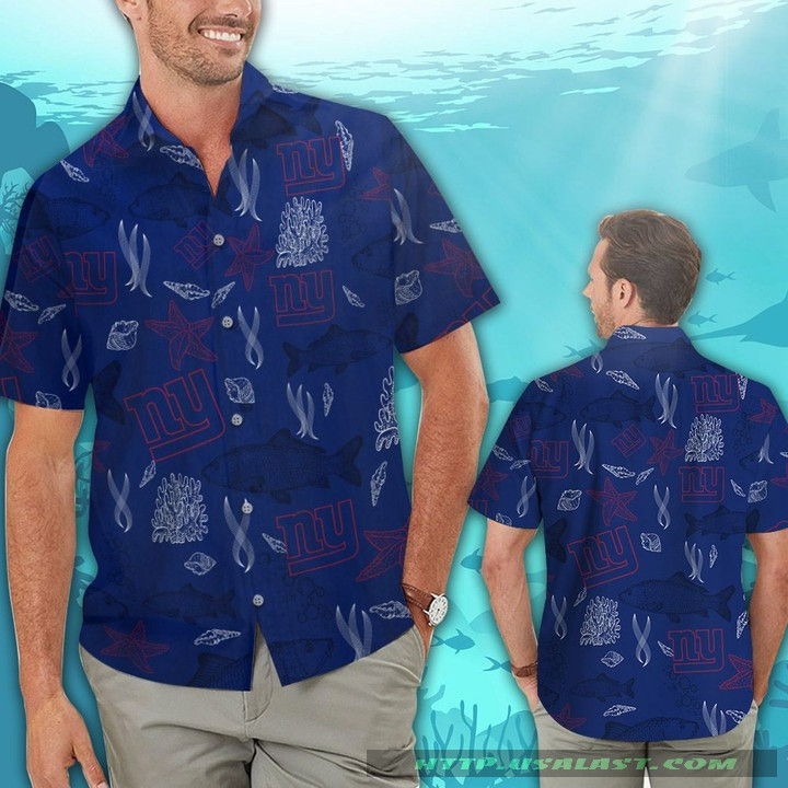 New York Giants Ocean Fishes Hawaiian Shirt Tropical Aloha Button Up