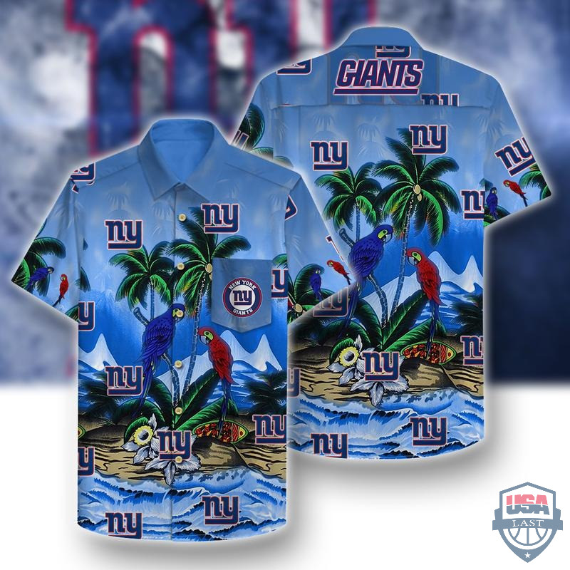 New York Giants Parrots Hawaiian Shirt Tropical Aloha Button Up