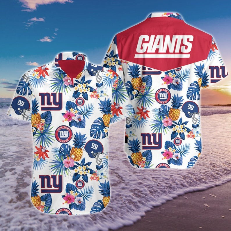 New York Giants Pinneapple And Floral Hawaiian Shirt Tropical Aloha Button Up