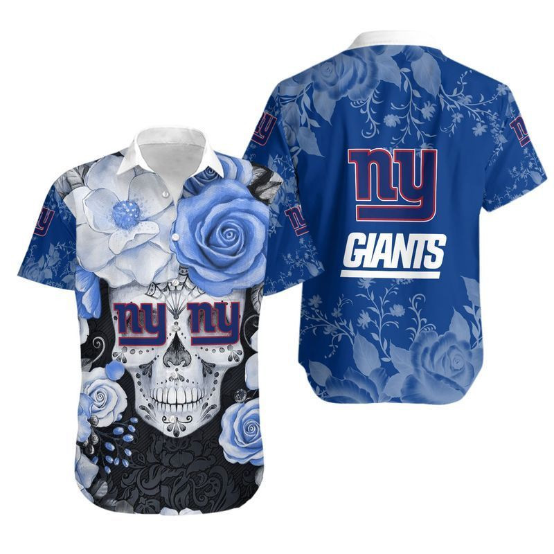New York Giants Skull2 Hawaiian Shirt Tropical Aloha Button Up