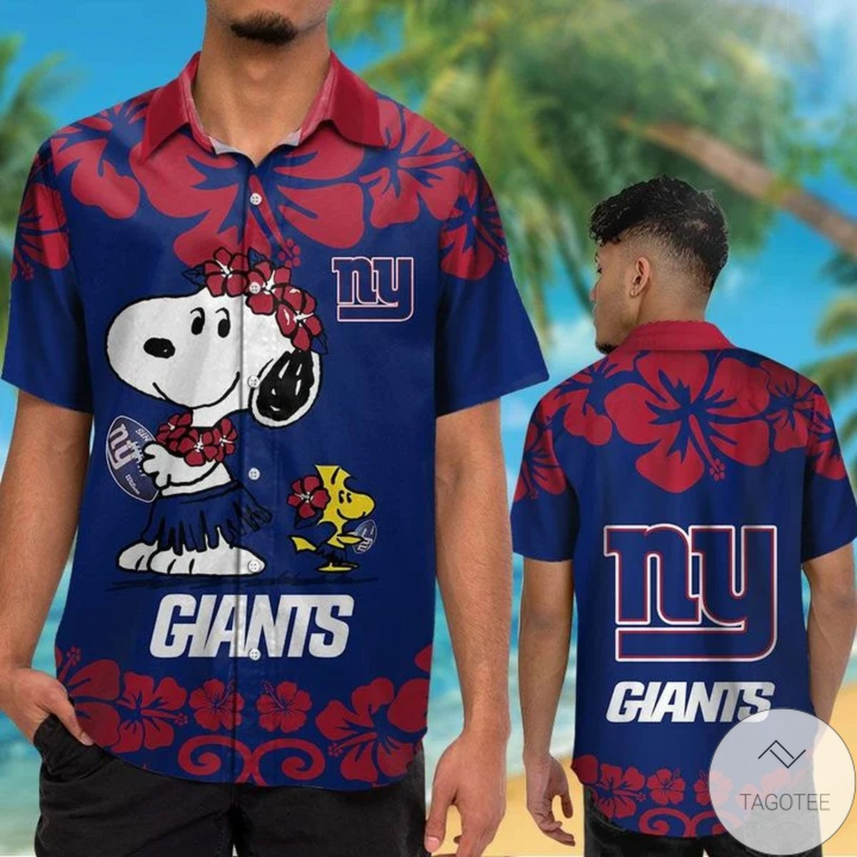 New York Giants Snoopy Hawaiian Shirt Tropical Aloha Button Up