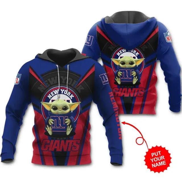 New York Giants Yoda Hug Personalized NFL 3D All Over Print Hoodie
