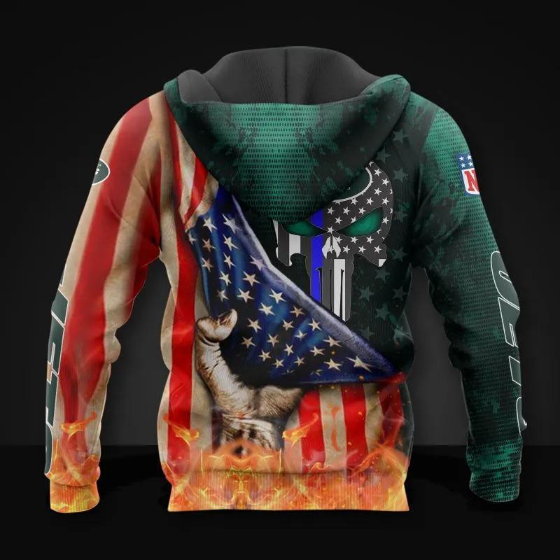 Alternative view of New York Jets All Skull American Flag Over PrintNFL 3D All Over Print Hoodie
