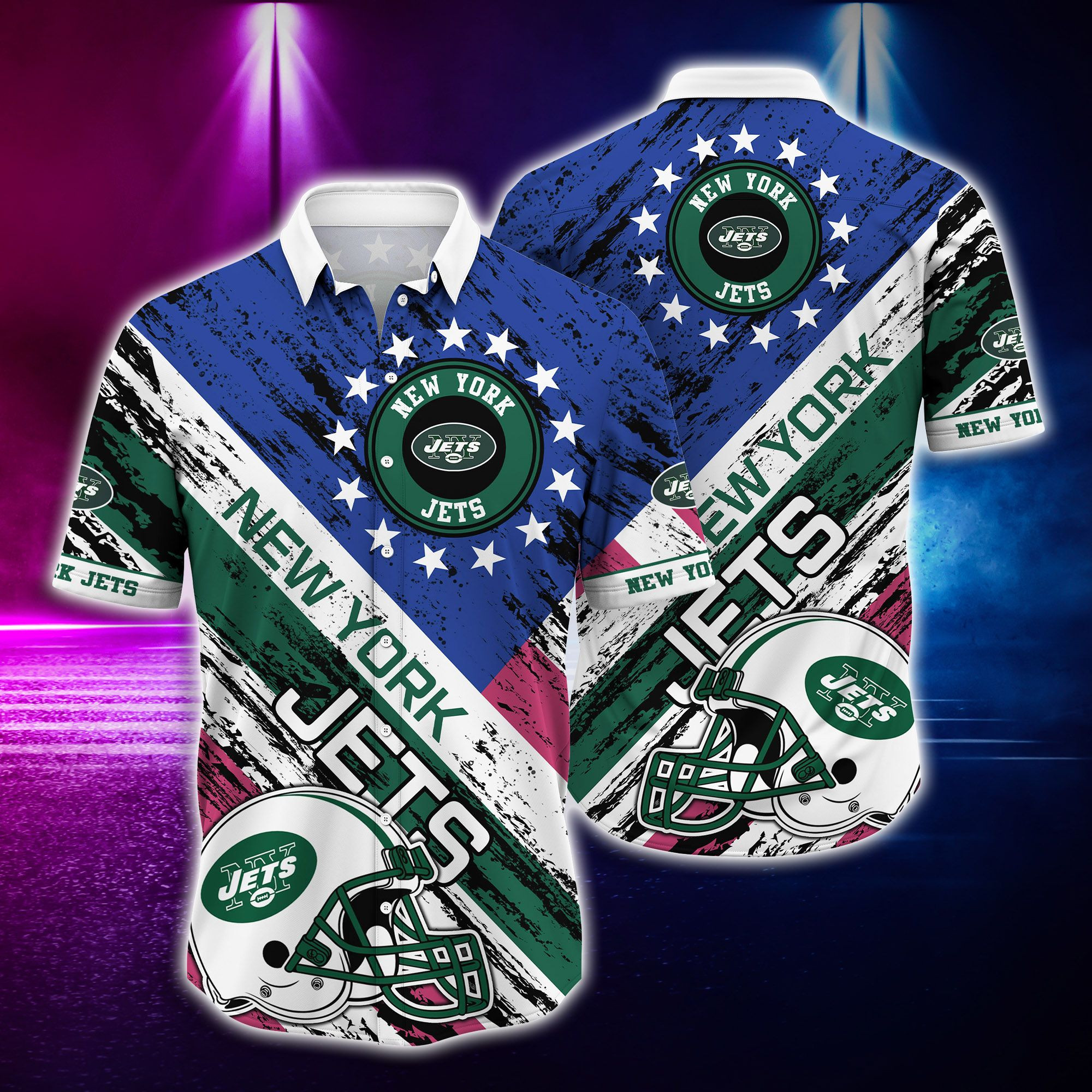New York Jets And Rugby Helmet Hawaiian Shirt Tropical Aloha Button Up
