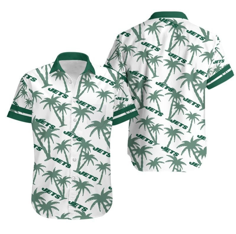 New York Jets Coconut Tree Summer Hawaiian Shirt Tropical Aloha Button Up
