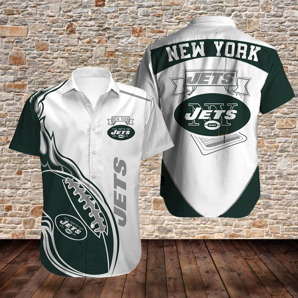 New York Jets Fireball Heat Hawaiian Shirt Tropical Aloha Button Up