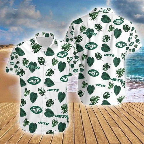 New York Jets Leaf Hawaiian Shirt Tropical Aloha Button Up