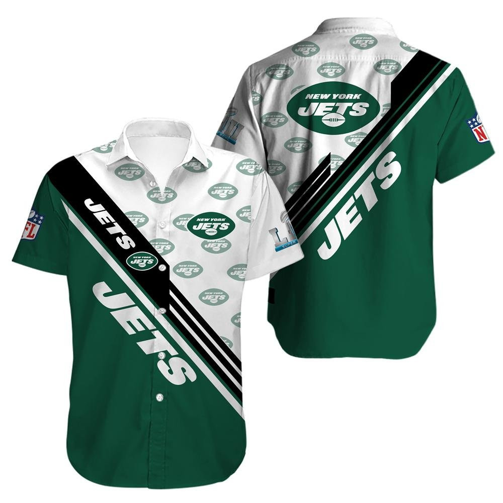 New York Jets Logo Hawaiian Shirt Tropical Aloha Button Up