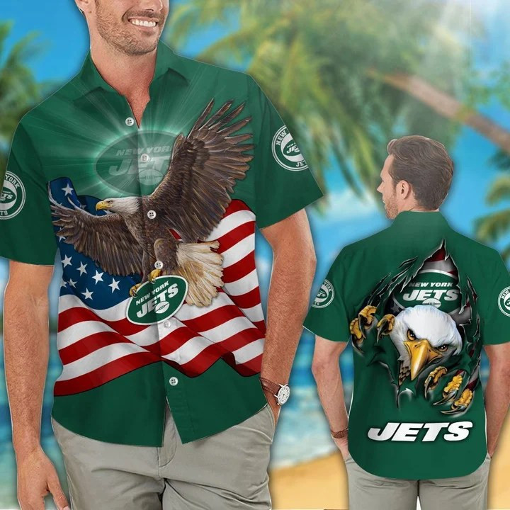 New York Jets Logo Hawaiian Shirt Tropical Aloha Button Up