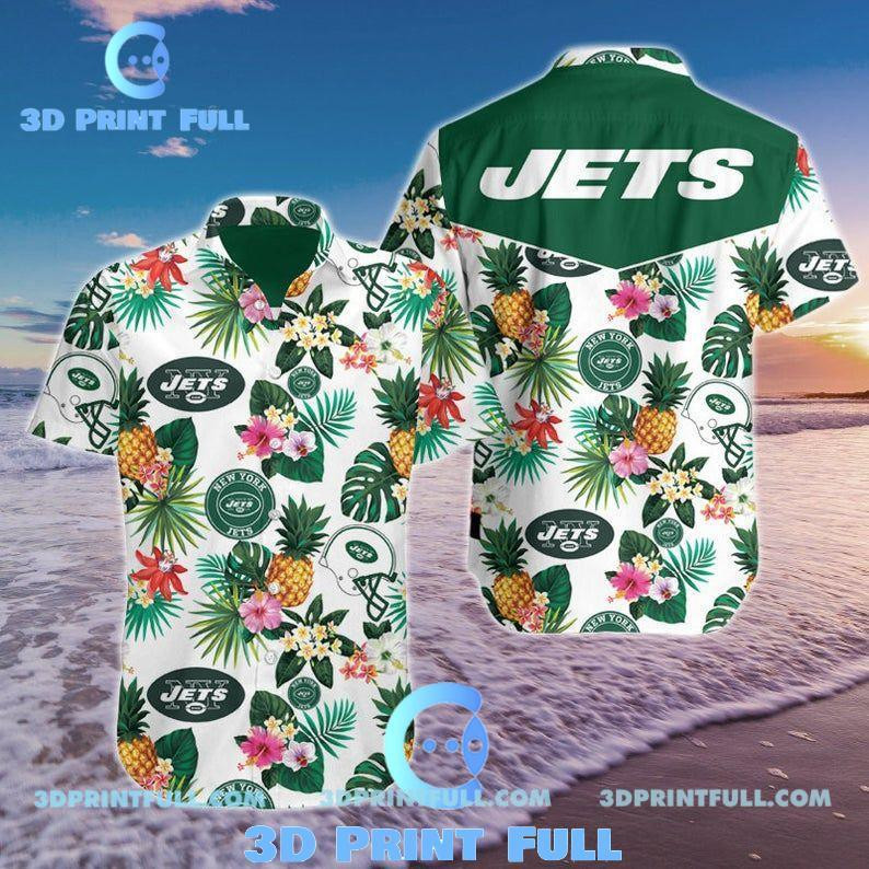 New York Jets Logo Hawaiian Shirt Tropical Aloha Button Up