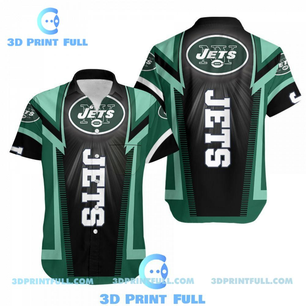 New York Jets Logo Hawaiian Shirt Tropical Aloha Button Up